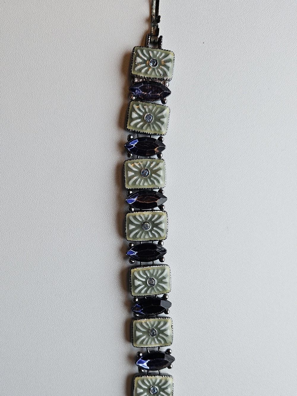 Liz Claiborne Green and Dark Blue Ceramic Tile Bracelet